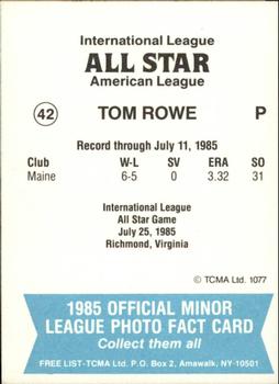 1985 TCMA International League All-Stars #42 Tom Rowe Back