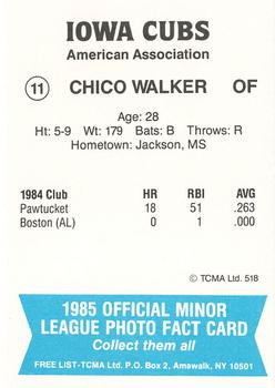 1985 TCMA Iowa Cubs #11 Chico Walker Back
