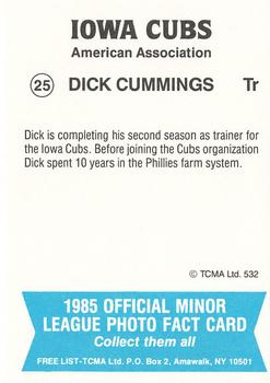 1985 TCMA Iowa Cubs #25 Dick Cummings Back