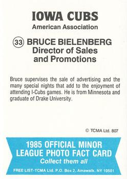 1985 TCMA Iowa Cubs #33 Bruce Bielenberg Back