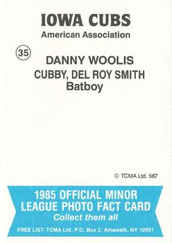 1985 TCMA Iowa Cubs #35 Danny Woolis / Cubby / Del Roy Smith Back