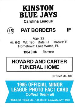1985 TCMA Kinston Blue Jays #15 Pat Borders Back