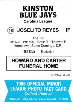 1985 TCMA Kinston Blue Jays #18 Joselito Reyes Back