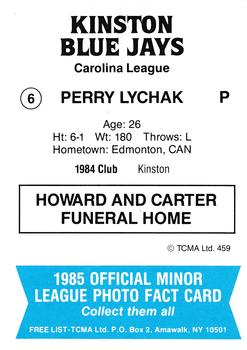 1985 TCMA Kinston Blue Jays #6 Perry Lychak Back