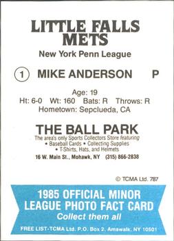 1985 TCMA Little Falls Mets #1 Mike Anderson Back