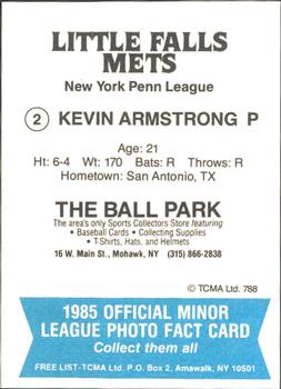 1985 TCMA Little Falls Mets #2 Kevin Armstrong Back