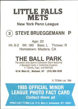 1985 TCMA Little Falls Mets #3 Steve Brueggemann Back