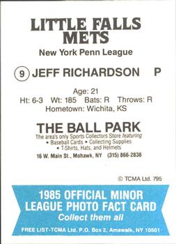 1985 TCMA Little Falls Mets #9 Jeff Richardson Back