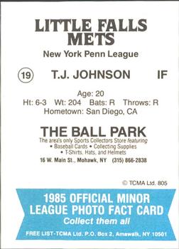 1985 TCMA Little Falls Mets #19 T.J. Johnson Back