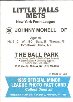 1985 TCMA Little Falls Mets #26 Johnny Monell Back