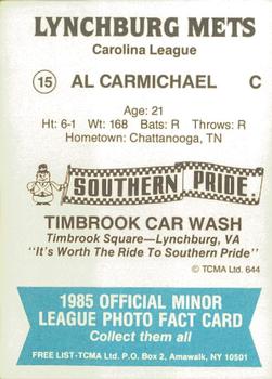 1985 TCMA Lynchburg Mets #15 Al Carmichael Back