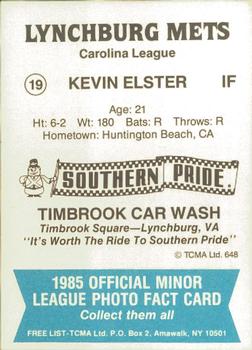 1985 TCMA Lynchburg Mets #19 Kevin Elster Back