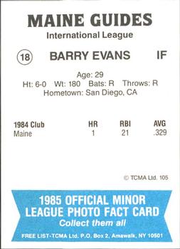 1985 TCMA Maine Guides #18 Barry Evans Back