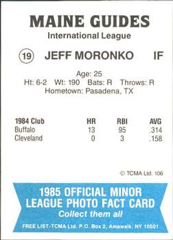 1985 TCMA Maine Guides #19 Jeff Moronko Back