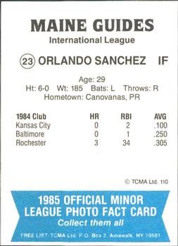 1985 TCMA Maine Guides #23 Orlando Sanchez Back