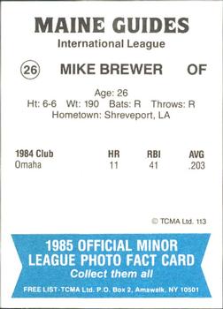1985 TCMA Maine Guides #26 Mike Brewer Back