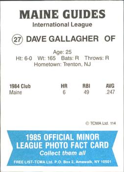 1985 TCMA Maine Guides #27 Dave Gallagher Back