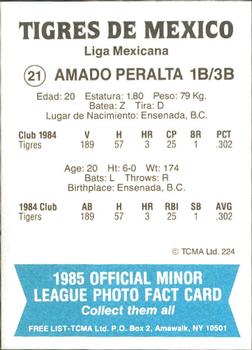 1985 TCMA Mexico City Tigers #21 Amado Peralta Back