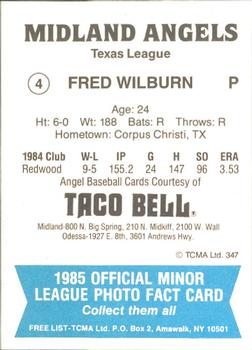 1985 TCMA Midland Angels #4 Fred Wilburn Back