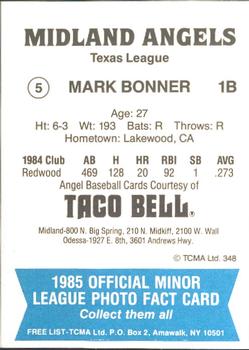 1985 TCMA Midland Angels #5 Mark Bonner Back