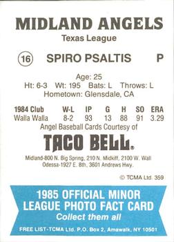 1985 TCMA Midland Angels #16 Spiro Psaltis Back