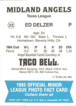 1985 TCMA Midland Angels #22 Ed Delzer Back