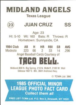 1985 TCMA Midland Angels #23 Juan Cruz Back