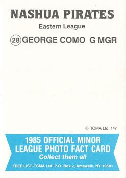 1985 TCMA Nashua Pirates #28 George Como Back