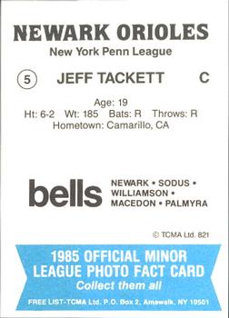1985 TCMA Newark Orioles #5 Jeff Tackett Back
