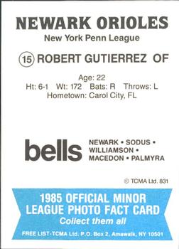 1985 TCMA Newark Orioles #15 Roberto Gutierrez Back