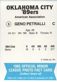 1985 TCMA Oklahoma City 89ers #5 Geno Petralli Back