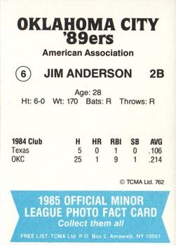 1985 TCMA Oklahoma City 89ers #6 Jim Anderson Back