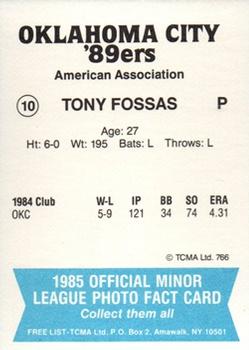 1985 TCMA Oklahoma City 89ers #10 Tony Fossas Back