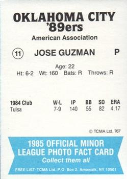 1985 TCMA Oklahoma City 89ers #11 Jose Guzman Back