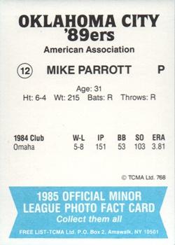 1985 TCMA Oklahoma City 89ers #12 Mike Parrott Back