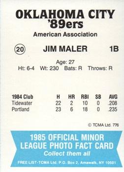 1985 TCMA Oklahoma City 89ers #20 Jim Maler Back