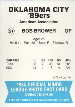 1985 TCMA Oklahoma City 89ers #21 Bob Brower Back