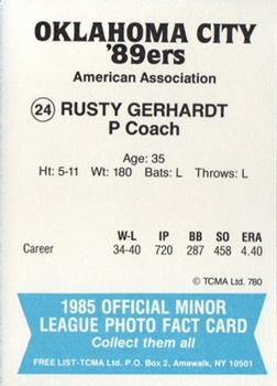 1985 TCMA Oklahoma City 89ers #24 Rusty Gerhardt Back