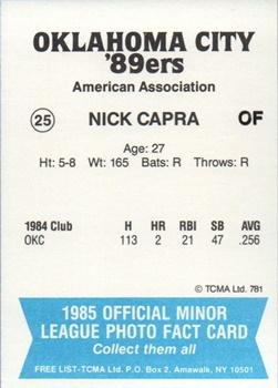 1985 TCMA Oklahoma City 89ers #25 Nick Capra Back