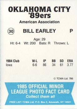 1985 TCMA Oklahoma City 89ers #30 Bill Earley Back