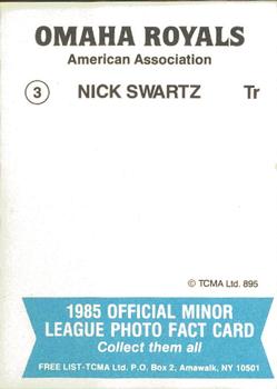 1985 TCMA Omaha Royals #3 Nick Swartz Back