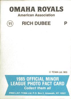 1985 TCMA Omaha Royals #11 Rich Dubee Back