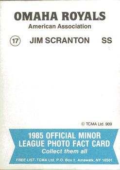 1985 TCMA Omaha Royals #17 Jim Scranton Back