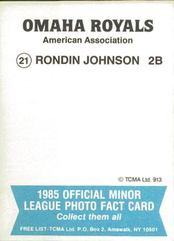 1985 TCMA Omaha Royals #21 Rondin Johnson Back
