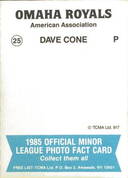 1985 TCMA Omaha Royals #25 Dave Cone Back