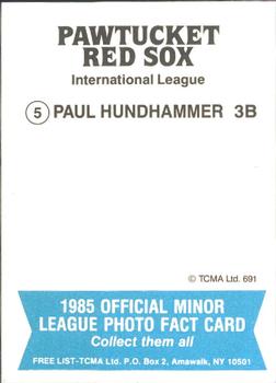 1985 TCMA Pawtucket Red Sox #5 Paul Hundhammer Back
