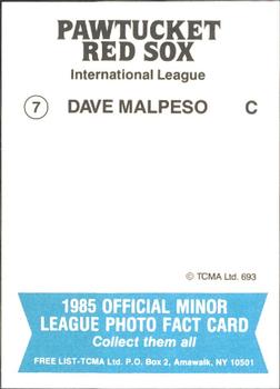 1985 TCMA Pawtucket Red Sox #7 Dave Malpeso Back