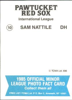 1985 TCMA Pawtucket Red Sox #10 Sam Nattile Back