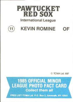 1985 TCMA Pawtucket Red Sox #11 Kevin Romine Back