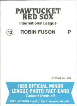 1985 TCMA Pawtucket Red Sox #13 Robin Fuson Back